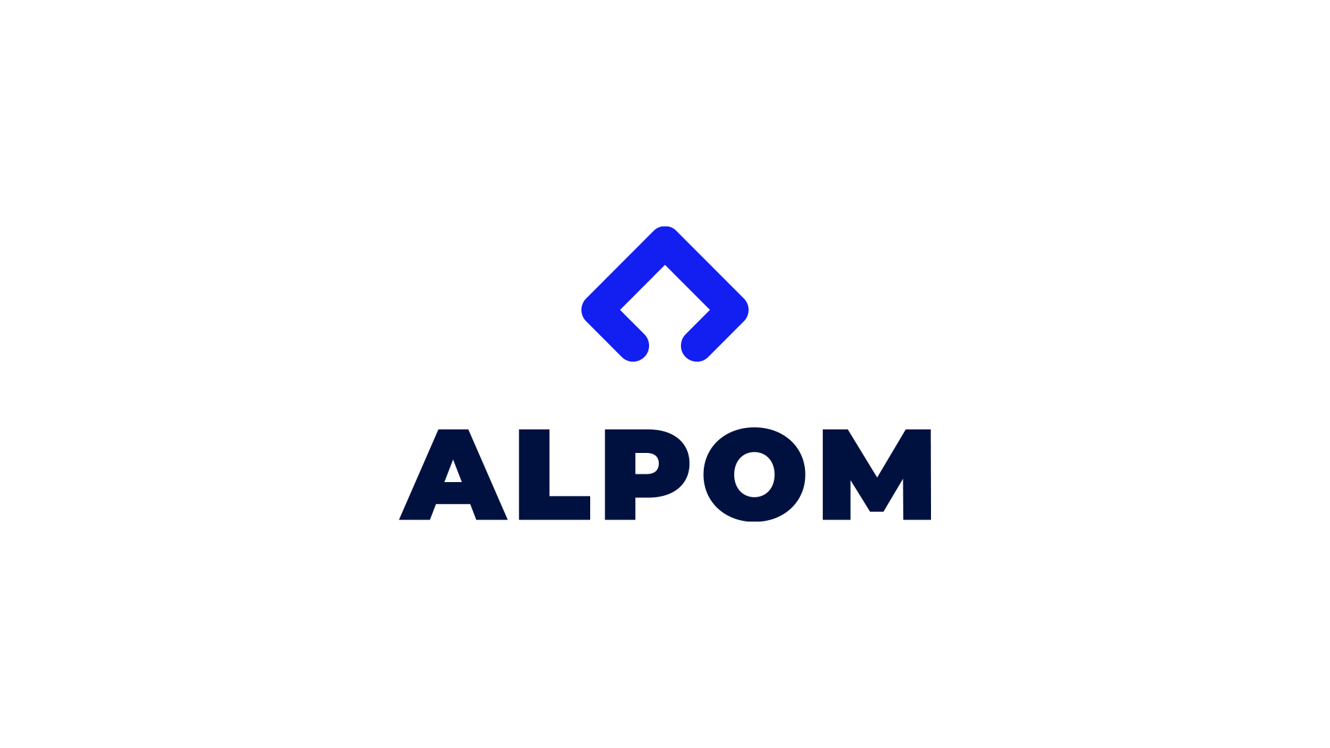 GIF displaying Alpom's vertical and horizontal logo lockups on dark blue, and white backgrounds.